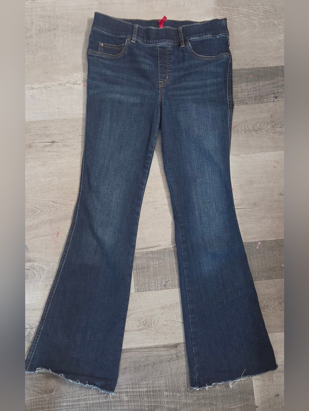 Spanx Women's Flare Leg Fringe Bottom Blue Jeans Stretch Waist Medium